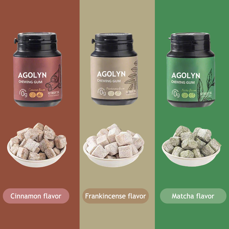 Custom packaging designs and diverse flavor range for AGOLYN remineralizing gum B2B solutions